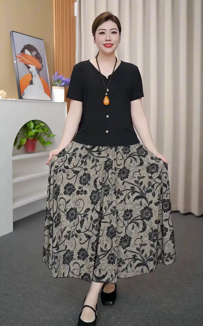 夏季新款显瘦松紧腰a字裙半身裙垂感大码洋气时尚中长款80-180斤