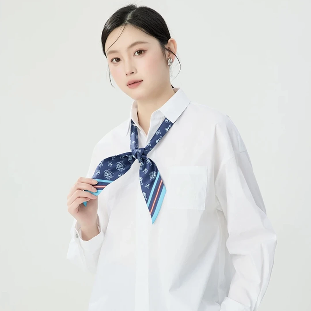 哥弟 夏季百搭时尚蓝色气质龙头印花细长桑蚕丝飘带丝巾180002