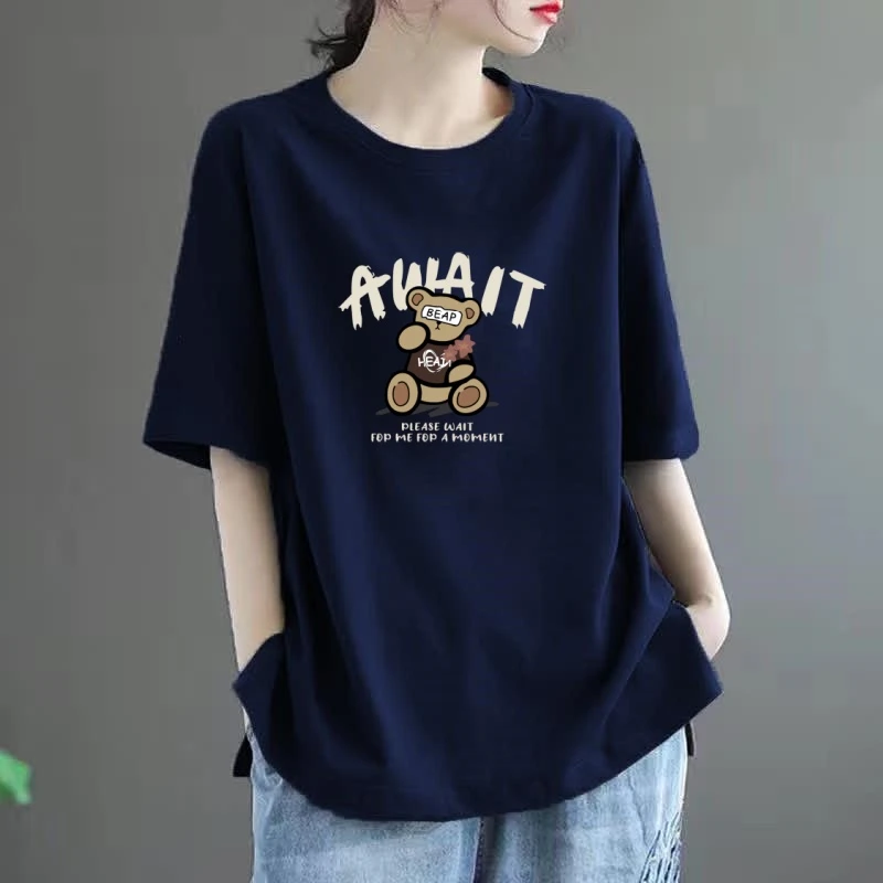 100%纯棉短袖t恤女士时尚百搭夏季新款大码胖mm宽松休闲减龄上衣