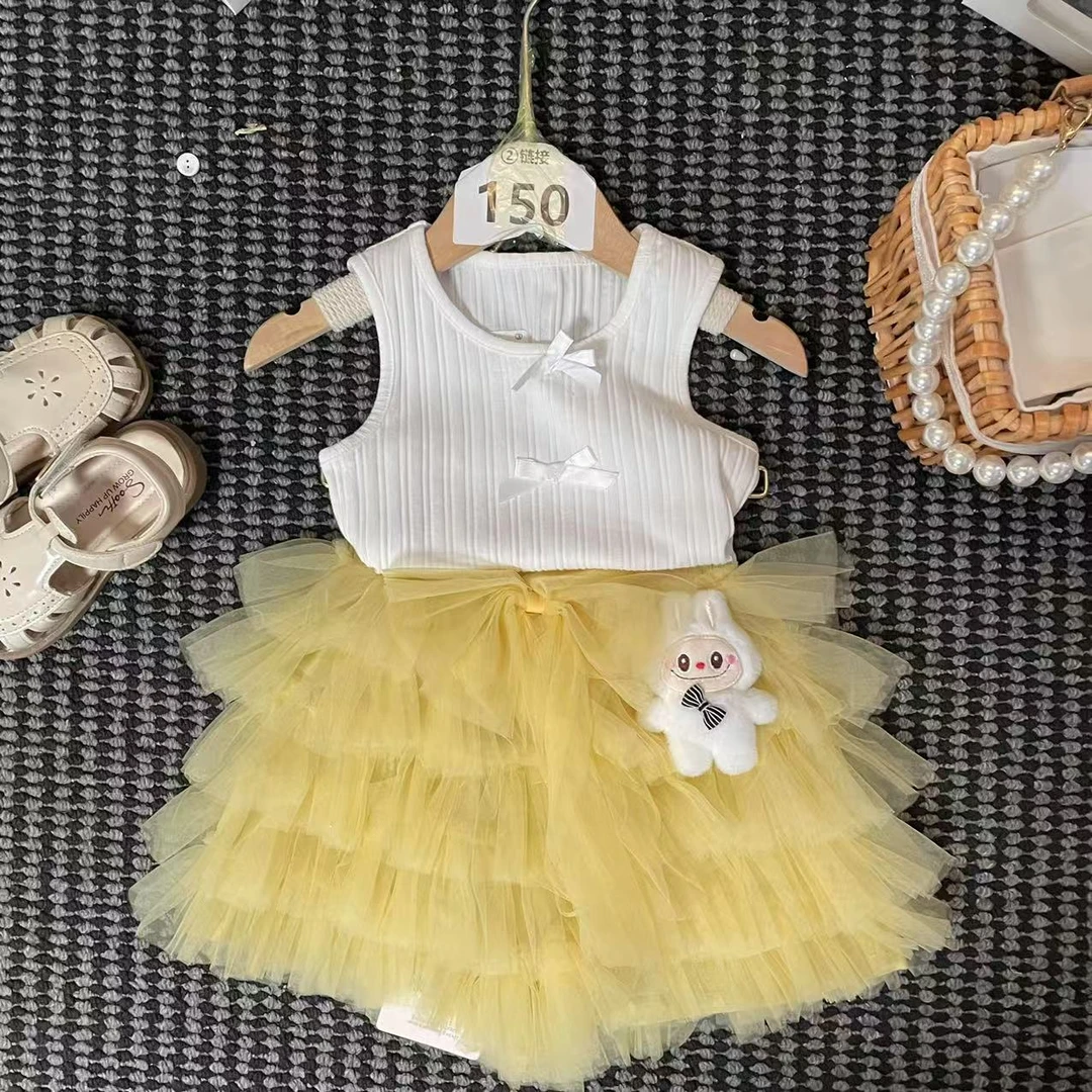 【28】-女童学院风套装夏季2025新款儿童服装卡通两件套150【37】