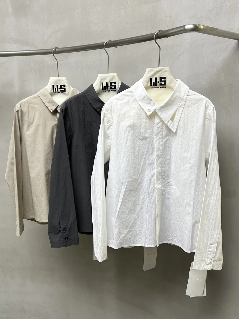 【H.MORANDI】设计款纯色三角领口休闲衬衫长袖百搭翻领衬衣96C203M