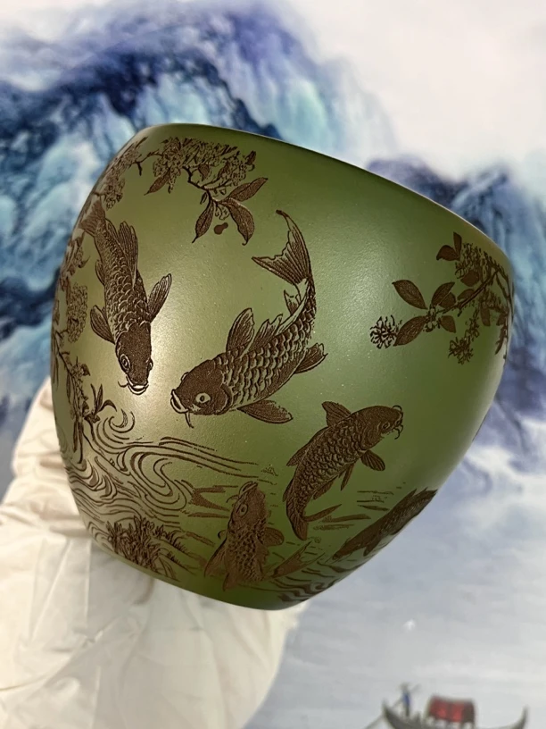 A49紫砂绿泥年年有余有余主人杯品茗正品茶具200cc