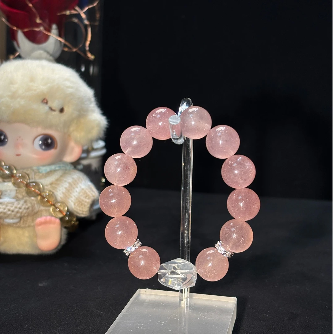 【Mimoo水晶】14m草莓晶+白水钻切手串 原创设计款天然水晶