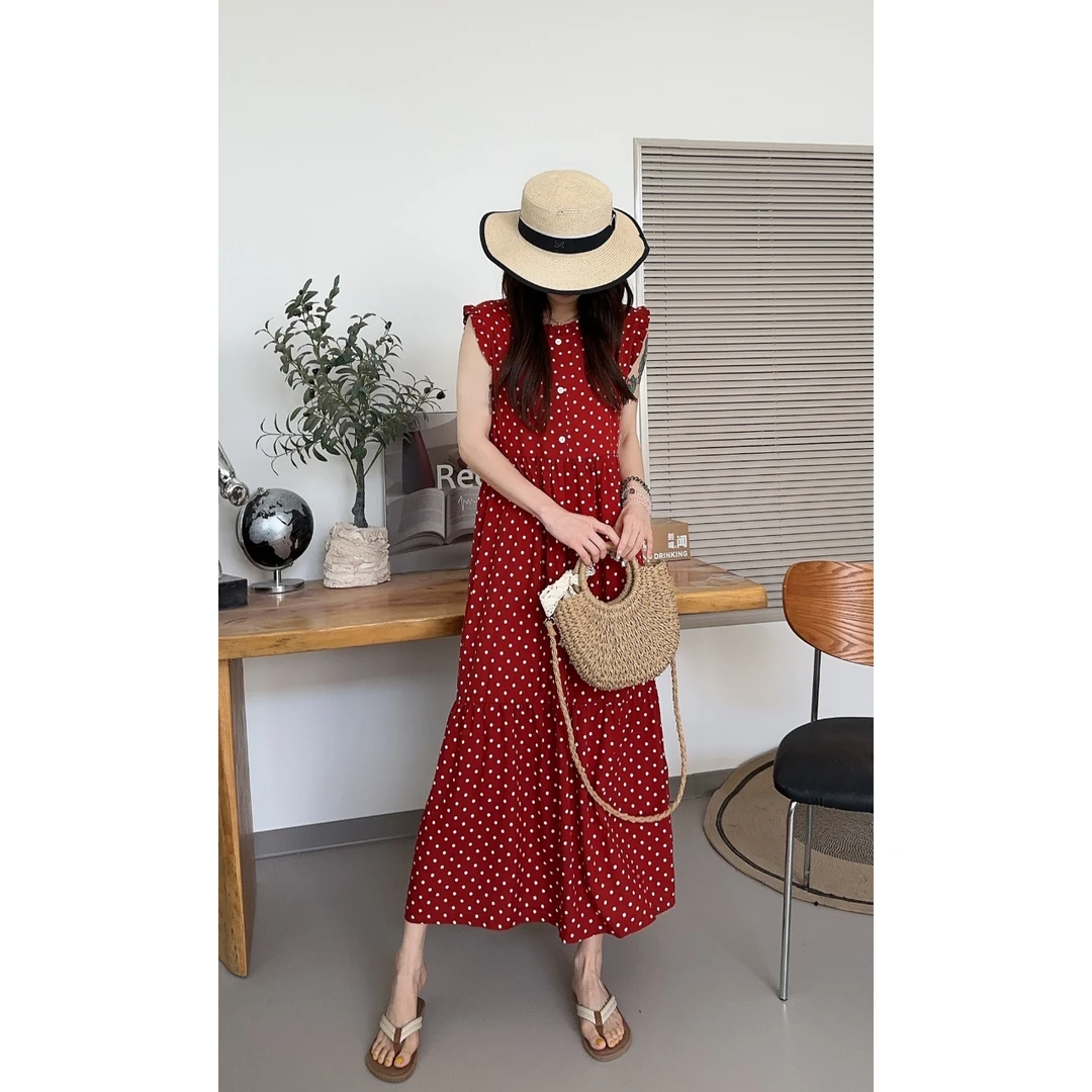 MM高级感宽松显瘦气质花边绵绸连衣裙6275