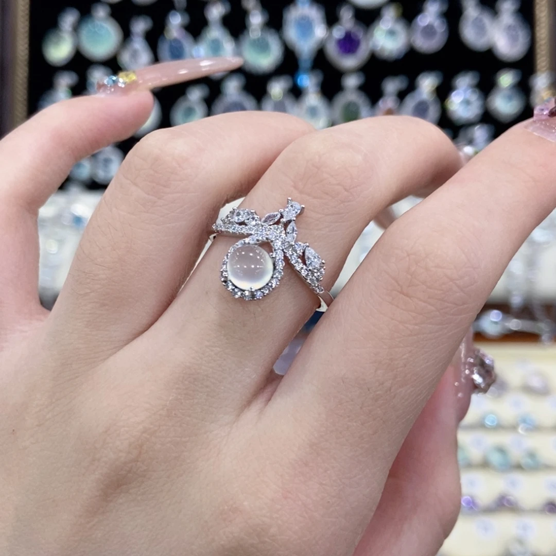 蛇纹石玉银S925镶嵌戒指