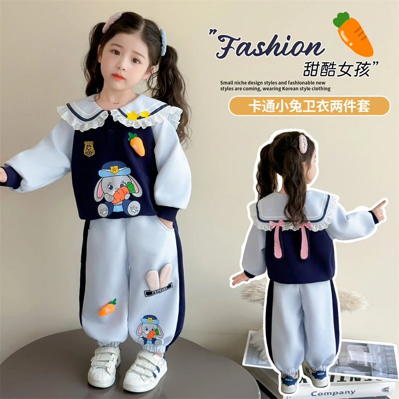 女童卡通风小兔卫衣卫裤两件套春秋2025新款洋气女孩时髦休闲套装