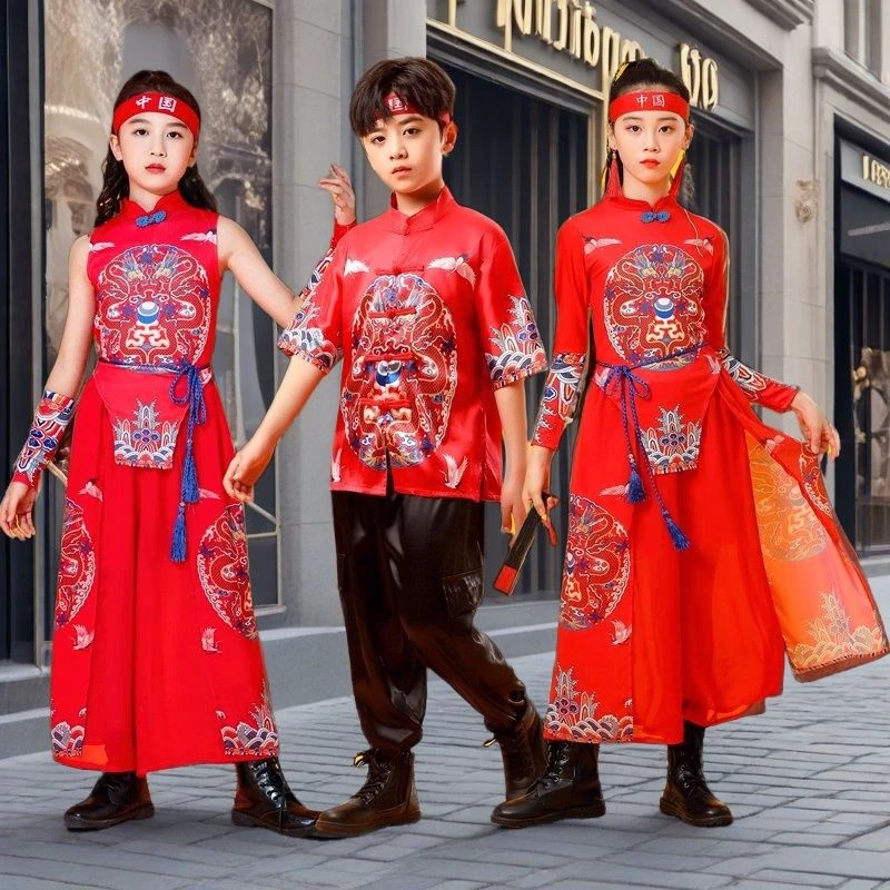 六一儿童国潮打鼓服舞蹈演出服表演服男女同款套装喜庆霸气开场舞