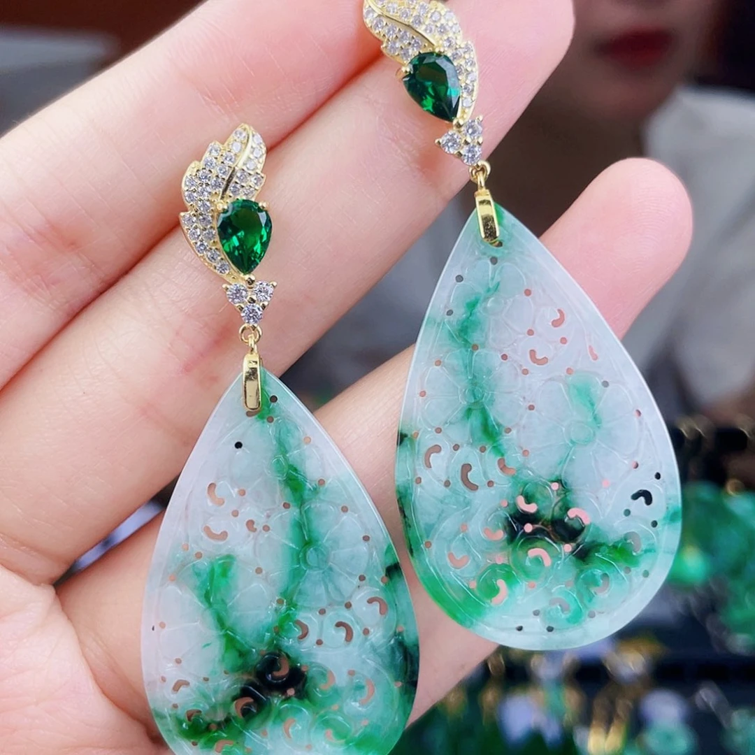 翡翠银S925镶嵌耳饰饰品