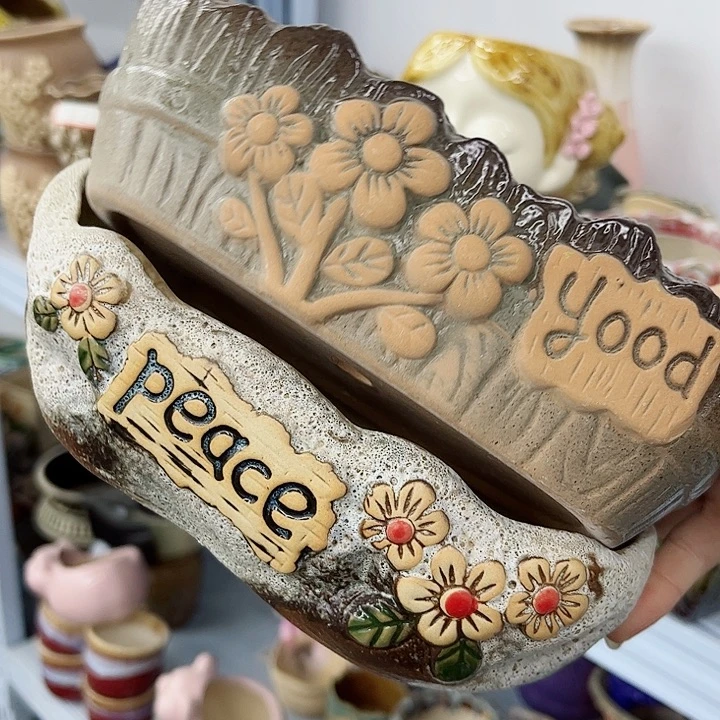 多肉绿植陶瓷花盆9.9包邮，有孔