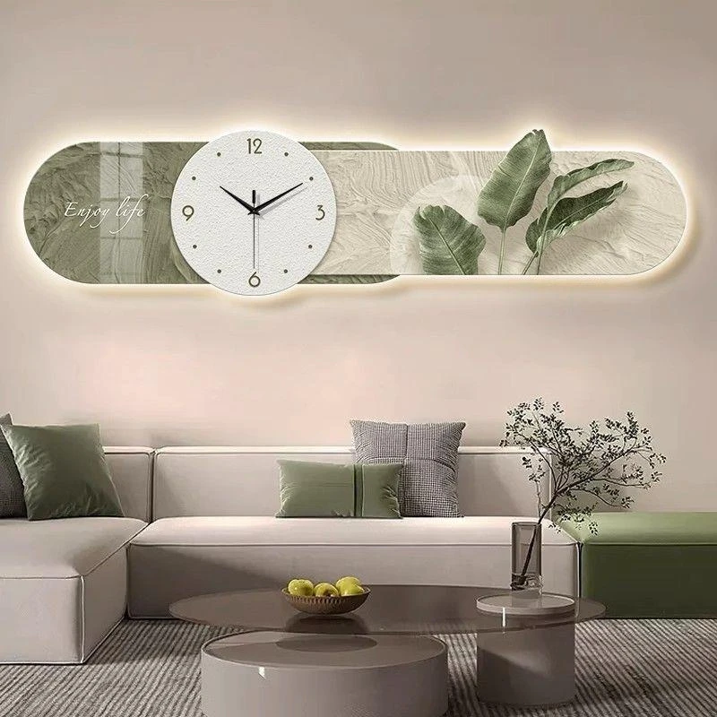 家大业大奶油风客厅装饰画轻奢沙发背景墙挂画带钟表挂钟创意时钟