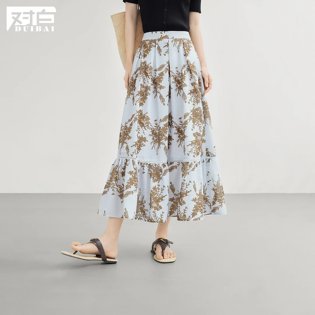 【女装优选WL】对白印花半身裙女2025夏a字裙高级度假伞裙子FDS079