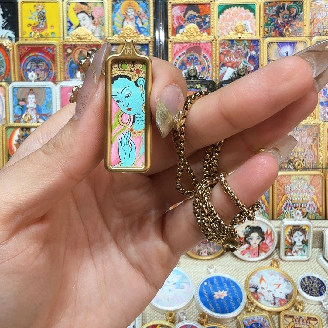 吊坠小*块热贡纯手绘唐卡非遗文化的