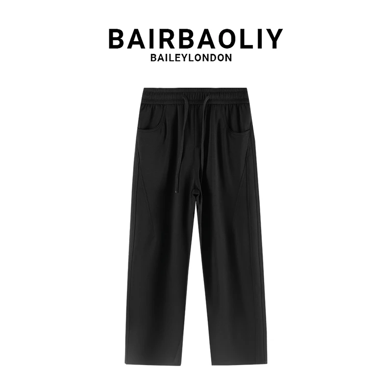 BAIRBAOLIY春夏新款舒适透气百搭休闲裤潮流简约设计感直筒长裤男