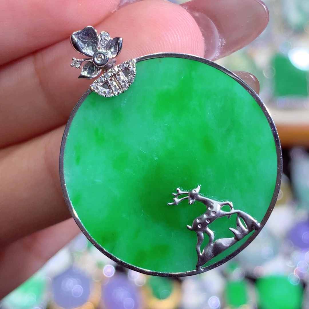 翡翠18K金镶嵌吊坠(不含链)