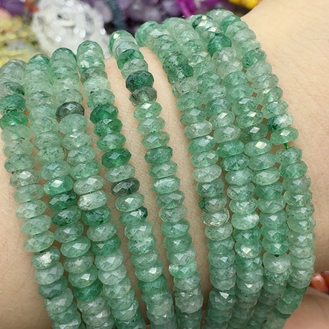 玛瑙/玉髓合金珠宝半成品4切面绿草莓晶算盘一条