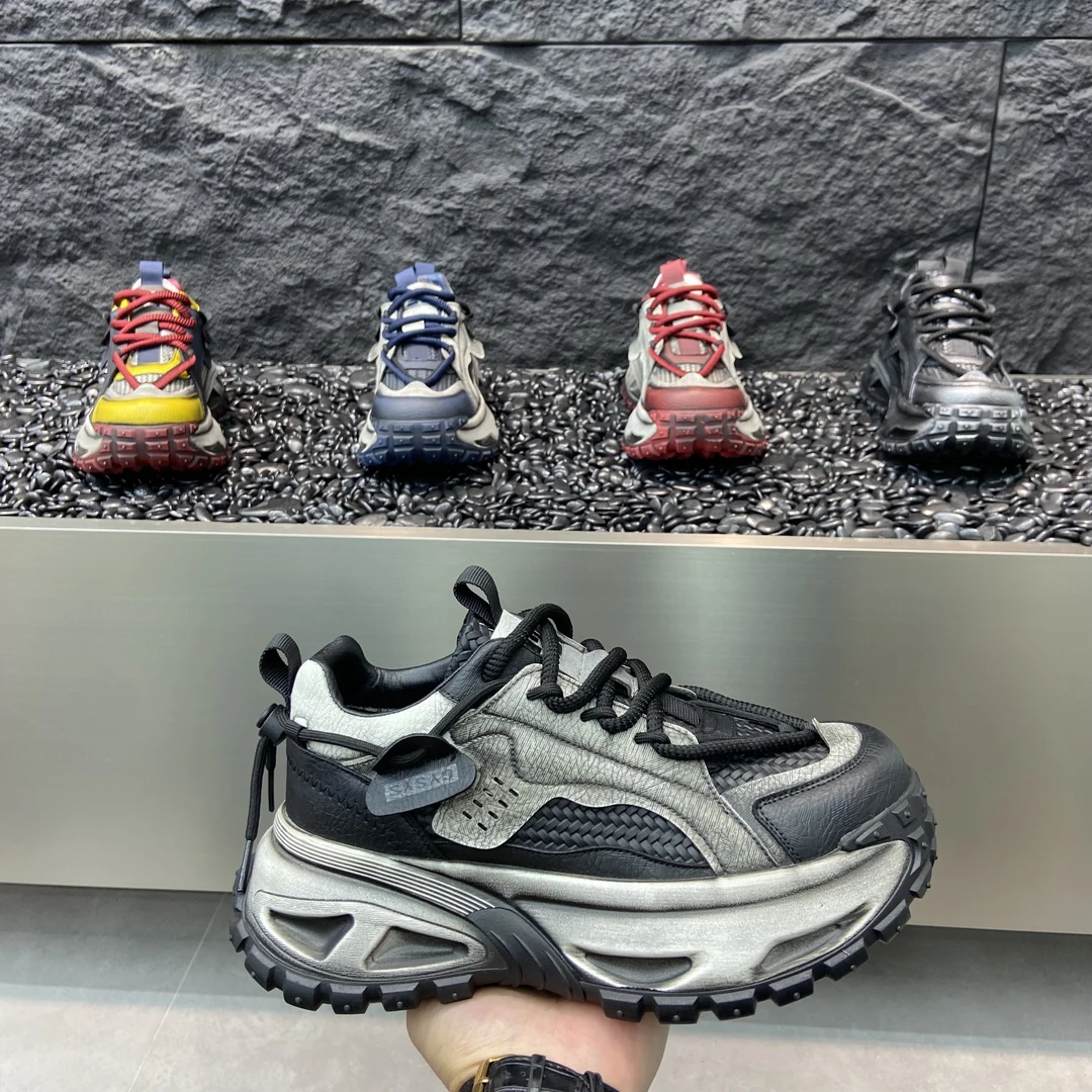 2025秋冬新款拼色男鞋舒适百搭单棉同款软底增高防滑保暖老爹鞋