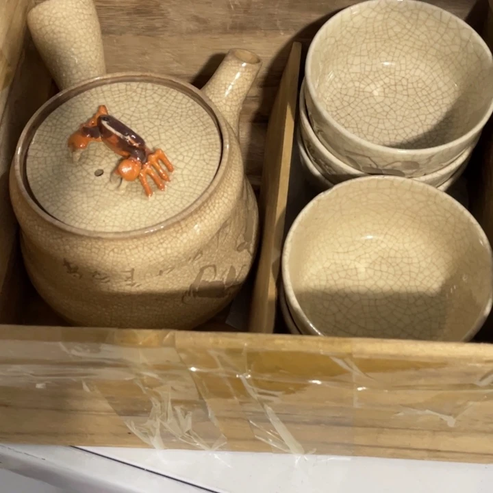 螃蟹茶具套装 俩杯有瑕