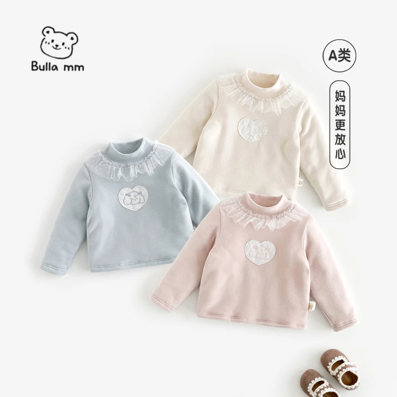 叭啦妈咪儿童夹棉打底衫2025冬装新款女童冬季保暖上衣HLM5082