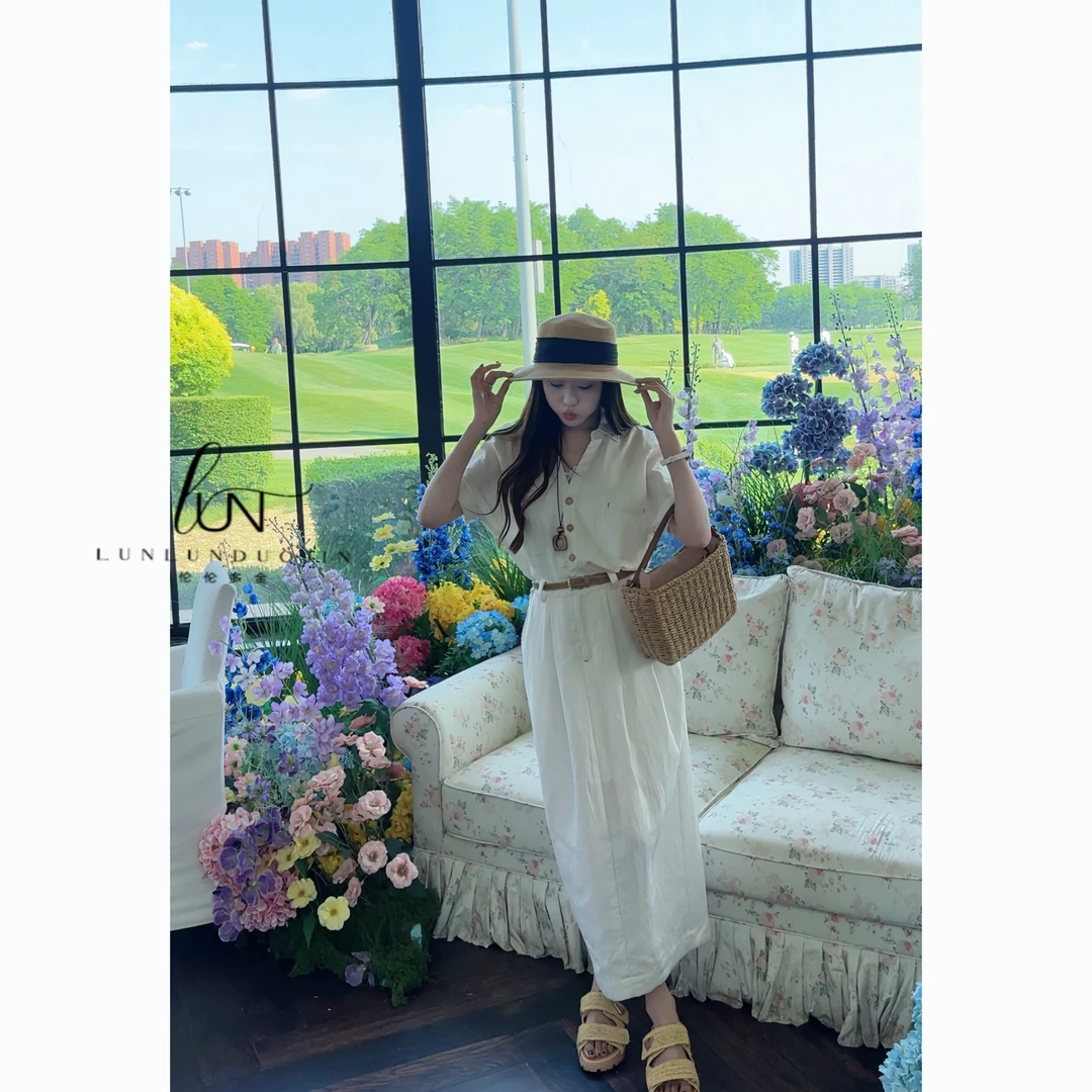 Lun/半夏山风/25夏季新款防晒显瘦宽松老钱风亚麻连衣裙现货秒发