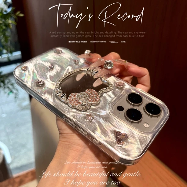 粉钻kitty镜子手机壳适用苹果16手机壳华为软壳小米滴胶vivo oppo