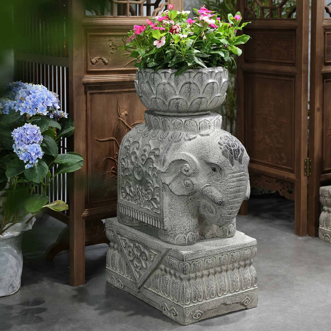 原艾新中式复古禅意创意吉象换鞋凳摆设庭院酒店入户门口玄关摆件