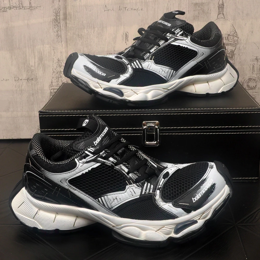 2025情侣款订书机复古时尚老爹鞋轻奢男女同款网面内增高休闲潮鞋