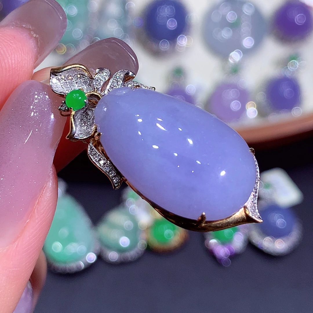 翡翠18K金镶嵌吊坠(不含链)