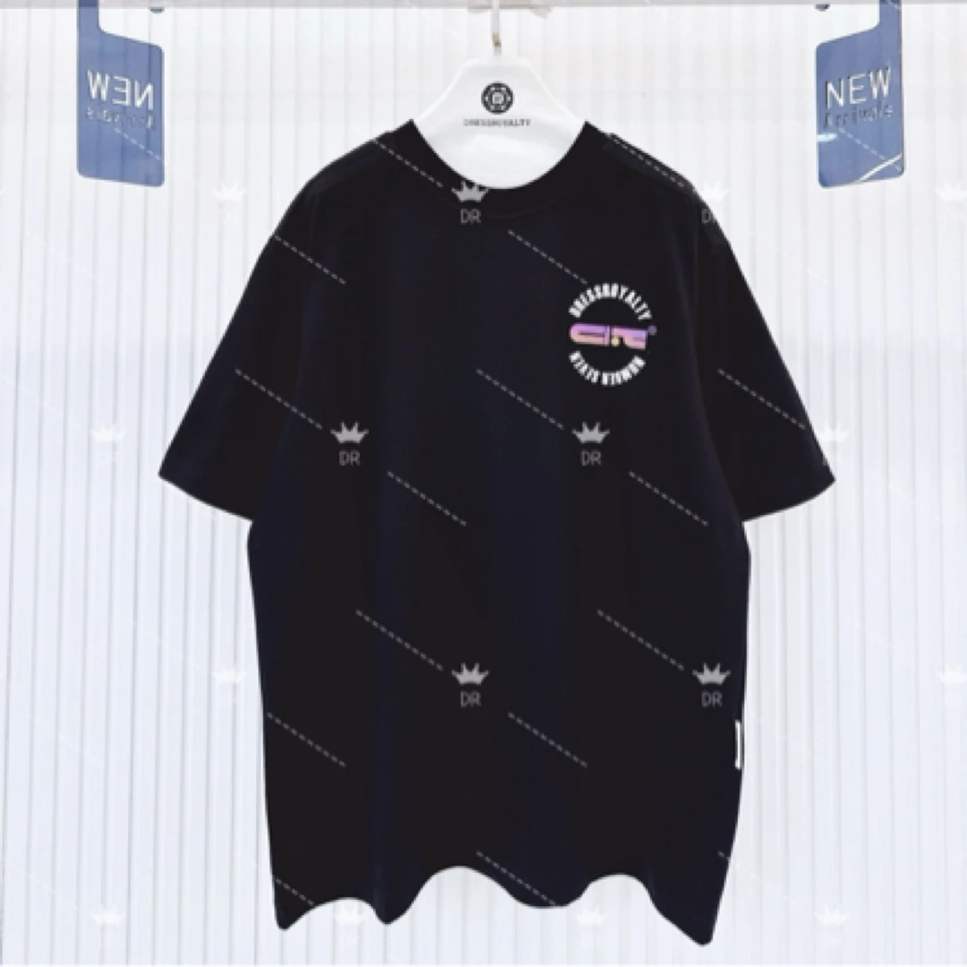 DRESS ROYALTY-PB-彩英文天珠T恤宽松重磅小众设计宽松上衣-D1032