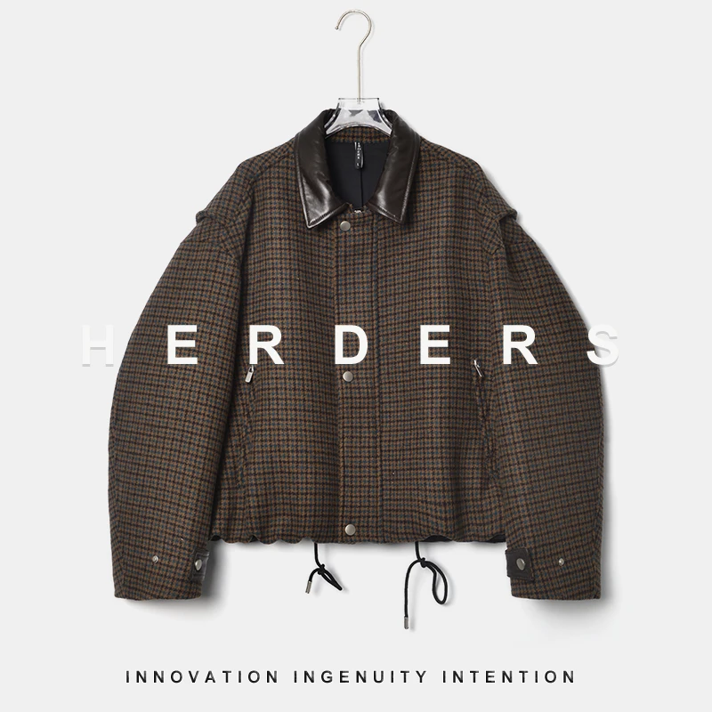 HERDERS 时尚千鸟格毛呢外套女士外套  50079