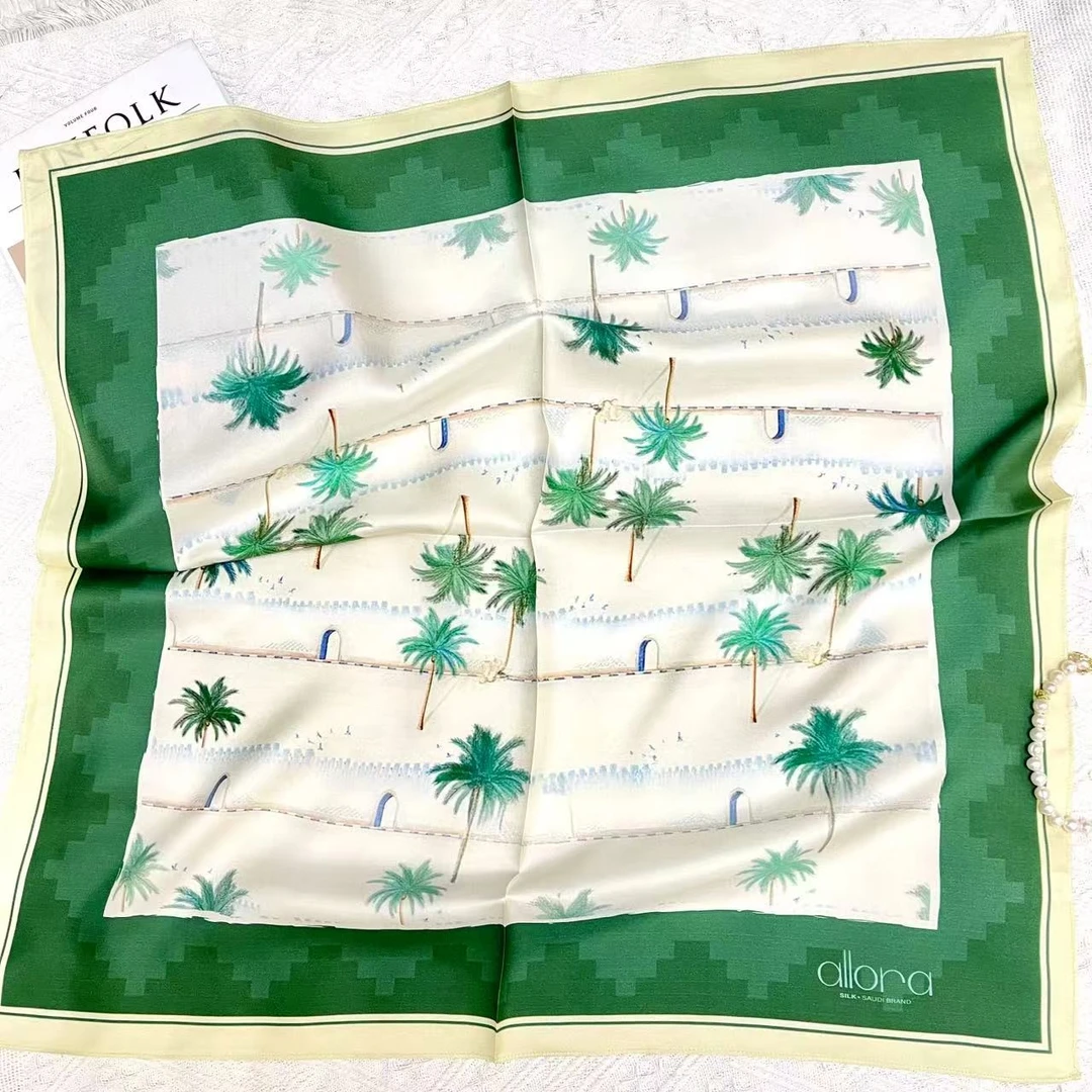 【微瑕椰子树】65cm 100%桑蚕丝16姆斜纹中方巾丝巾