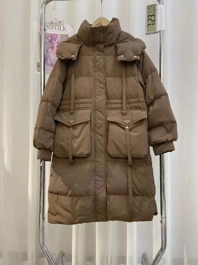 2轻奢羽绒服女连帽中长款加厚宽松大口袋时尚