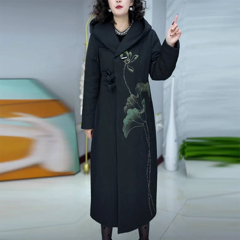气质加厚百搭保暖蓄热棉修身显瘦中长款轻熟黑色女士大衣棉服外套