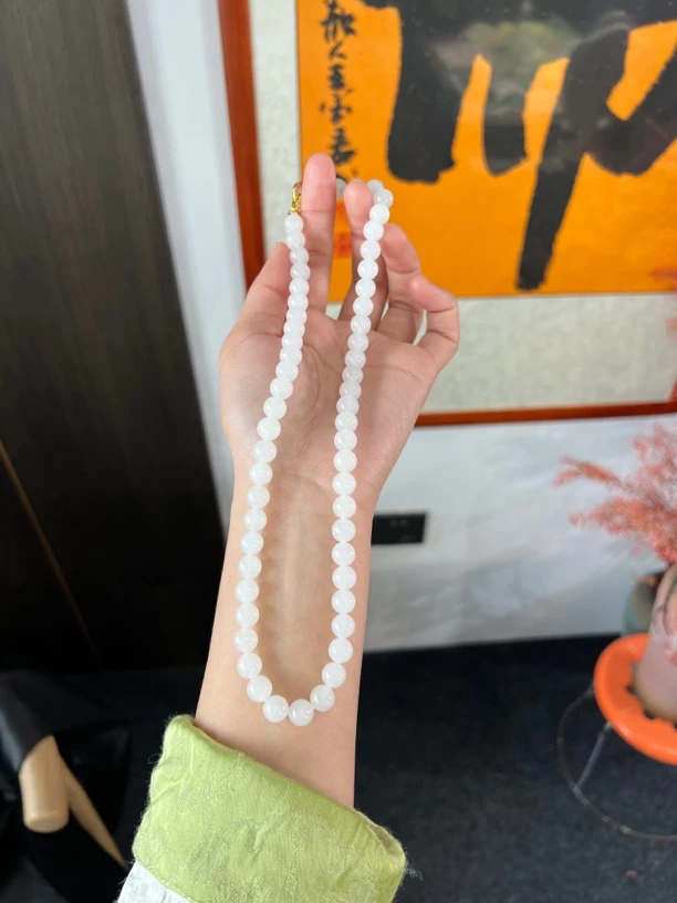 和田玉青海老料白玉卡8项链