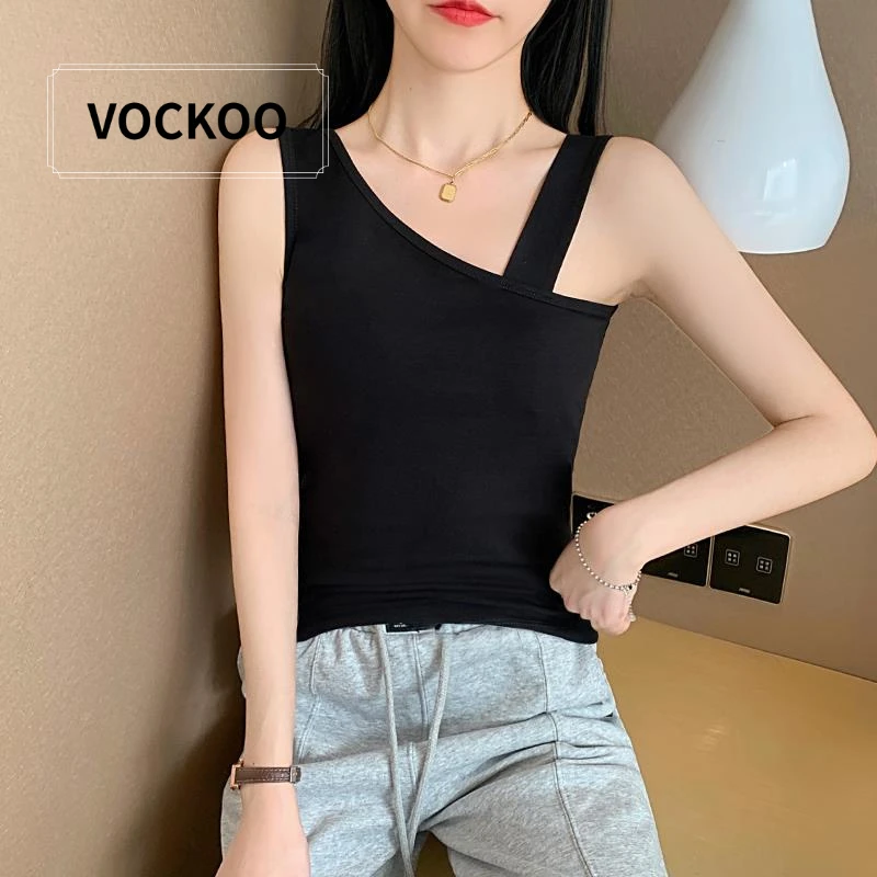 VOCKOO黑色吊带背心女内搭夏2025新款网红美背斜肩性感心机紧身上