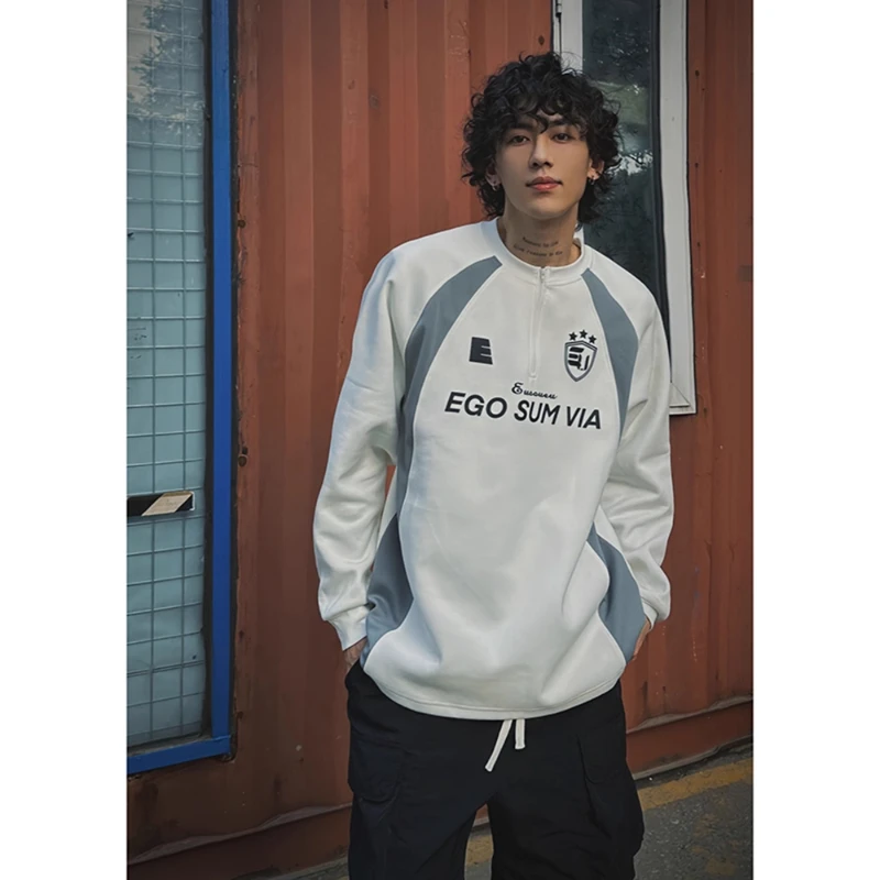 美式复古篮球训练服男秋季设计感痞帅透气足球衣运动健身长袖t恤