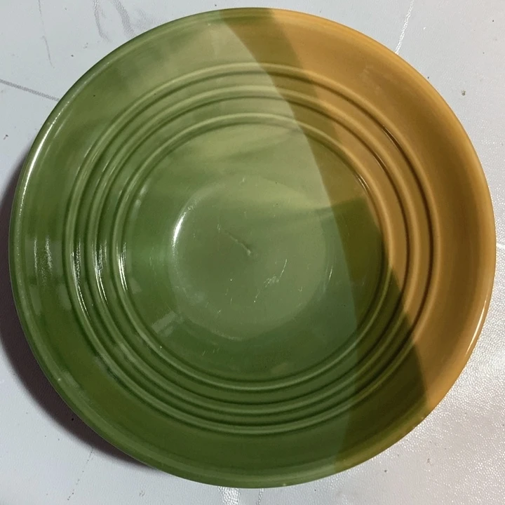 瓷片陶瓷品五厂绿釉三色斗笠大汤盆口径23.5