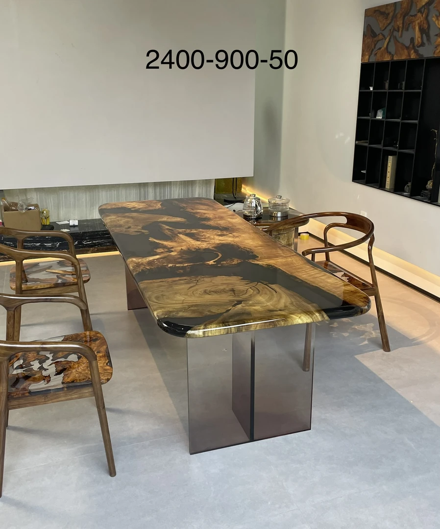 高端黄金樟透灰茶桌新中式现代轻奢简约艺术茶室别墅大平层会客