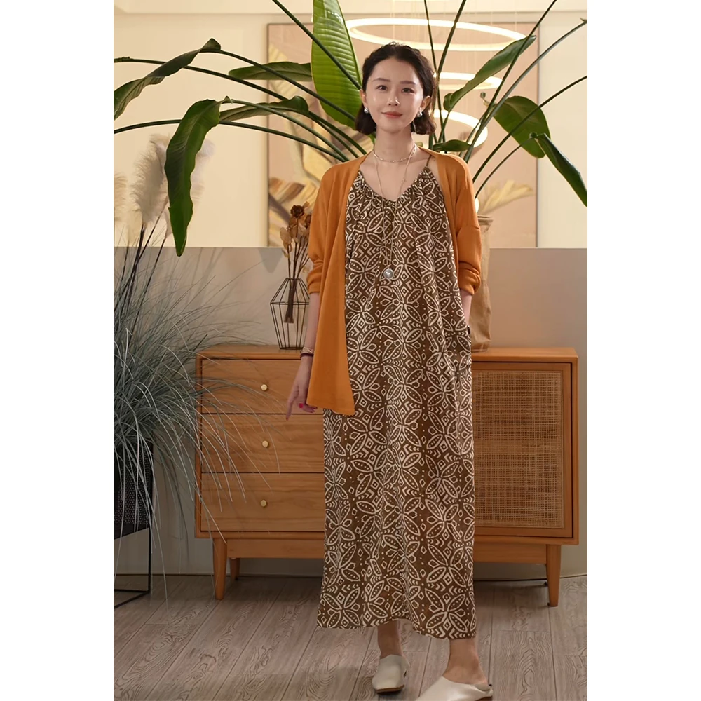 【叭哒不惑】 画展 桑蚕丝气质时尚休闲碎花宽松连衣裙