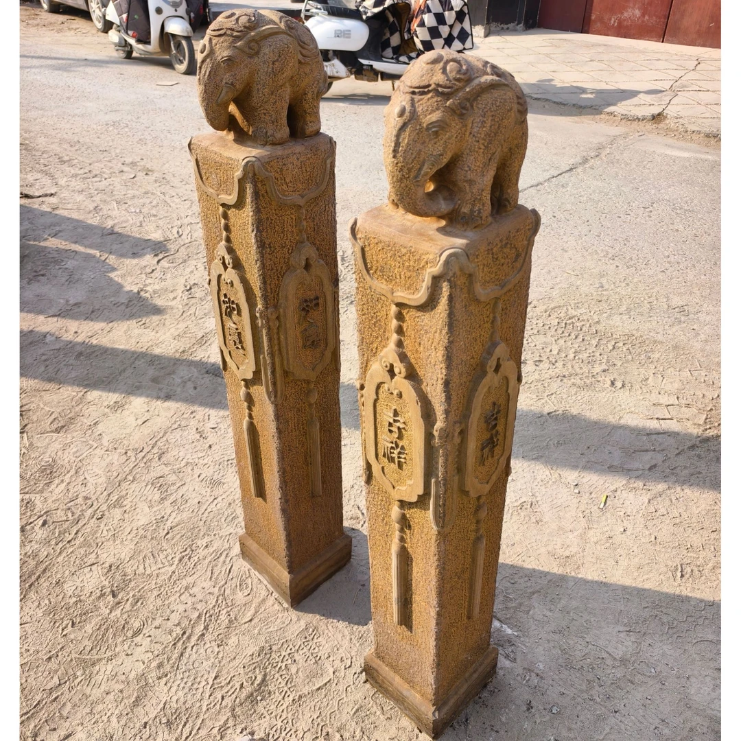 石雕拴马桩仿古大象做旧款仿古青石做旧拴马桩大象拴马桩立柱摆件