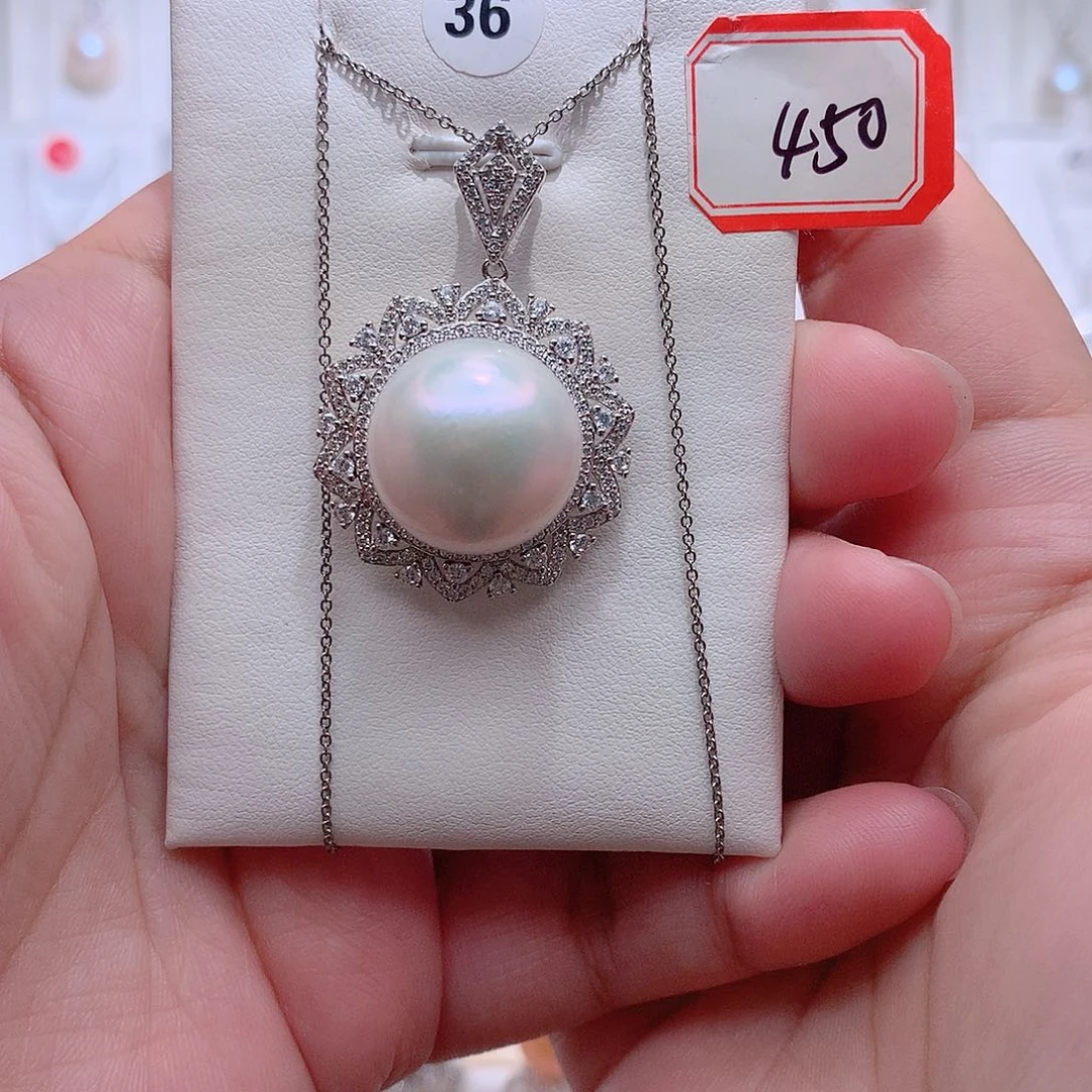 银S925镶嵌淡水珍珠吊坠(赠链)CC16.9mm