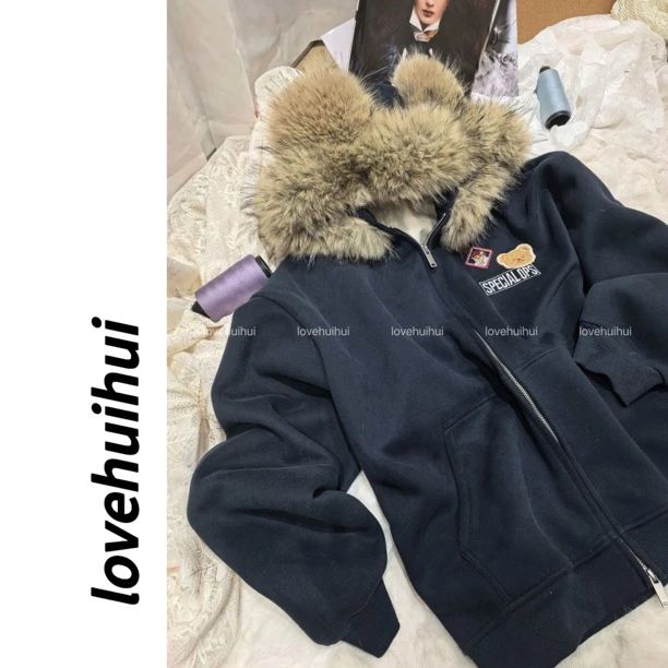 lovehuihui 《超萌泰迪熊》毛领连帽开衫美式休闲外套