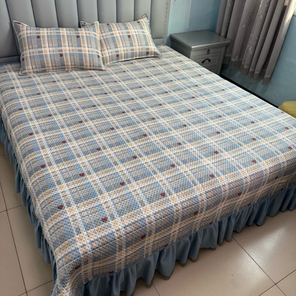 四季赫本床盖夹棉三件套单件加厚花边床单不跑床新款榻榻米通用