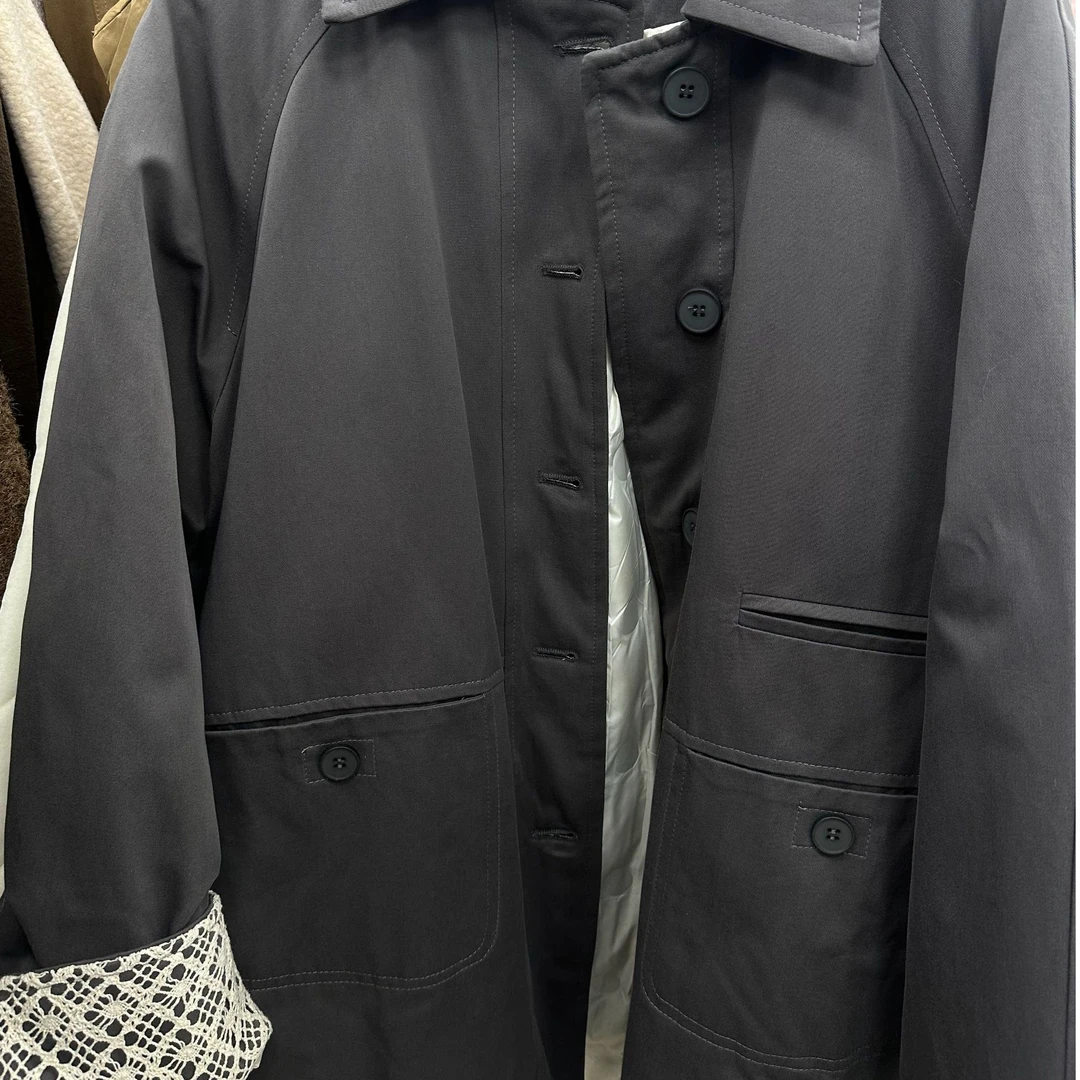 灰风衣羽蕾丝拼接