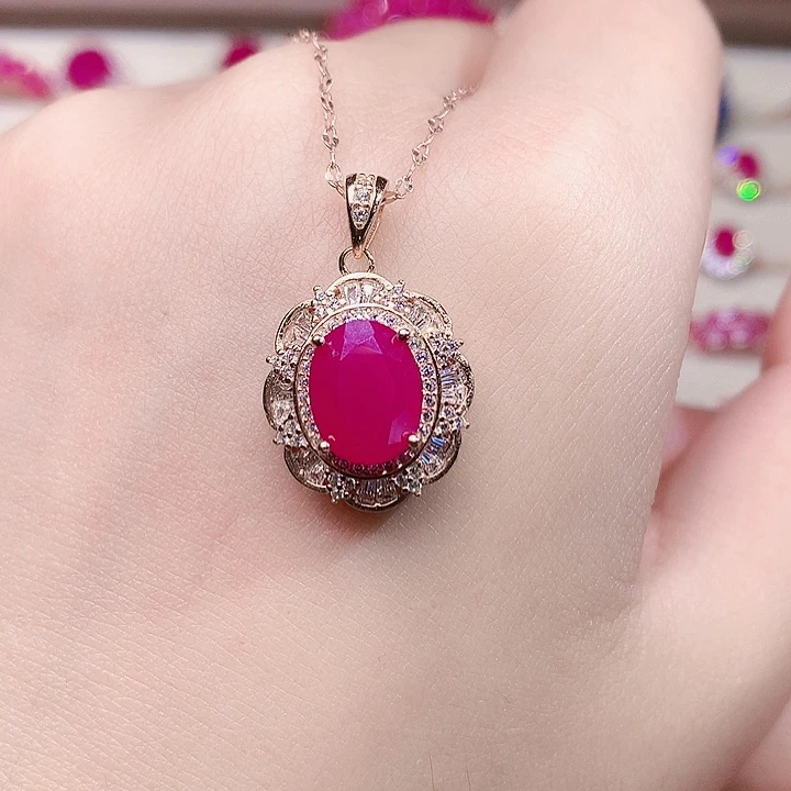 红宝石颈饰银S925镶嵌