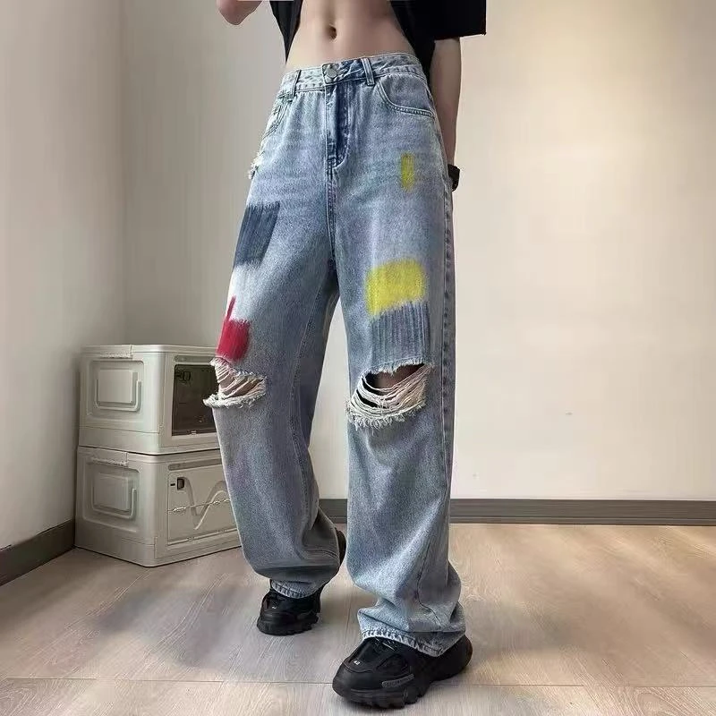 60030  港风浅色破洞阔腿牛仔裤  大仓库  3-3