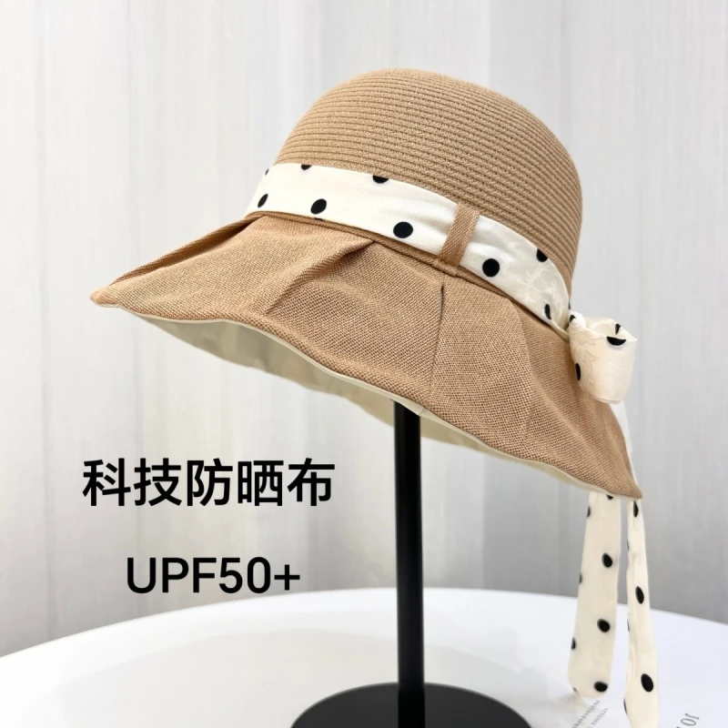 飘带遮阳帽女夏季出游防晒防紫外线帽大檐渔夫帽可折叠太阳帽新款