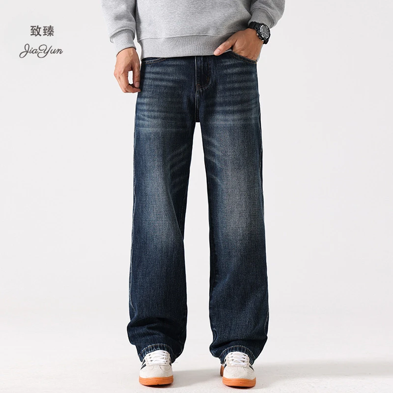 网红2025秋冬新款美式高街复古阔腿裤潮牌宽松直筒牛仔裤长春夏