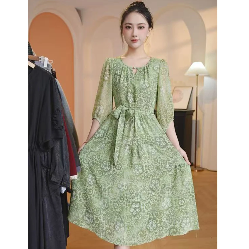 L890高档时尚气质春季连衣裙2025新款女装夏季收腰显瘦微胖裙子