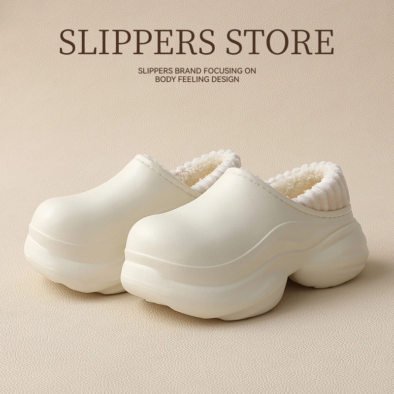 猫力网红厚底防水棉拖鞋女冬季外穿2025新款室内时尚保暖毛绒棉鞋