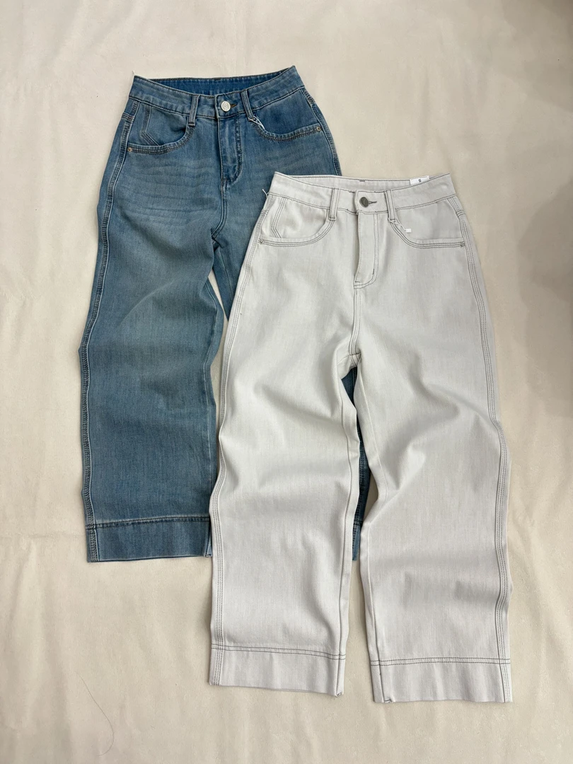 [王大一]225韩系九分四面弹夏季宽松直筒女牛仔裤